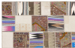 Striped Over Dyed Kilim Patchwork Unique Rug 3'11'' x 5'12'' ft 120 x 182 cm