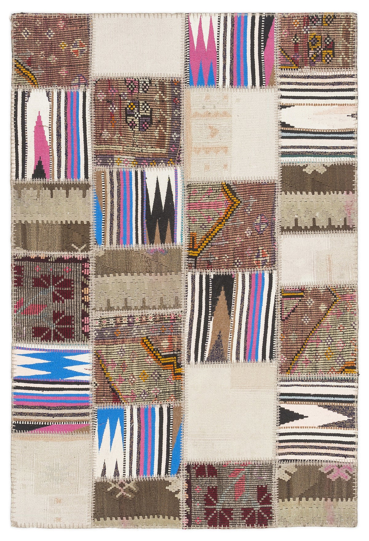 Striped Over Dyed Kilim Patchwork Unique Rug 3&#39;11&#39;&#39; x 5&#39;12&#39;&#39; ft 120 x 182 cm