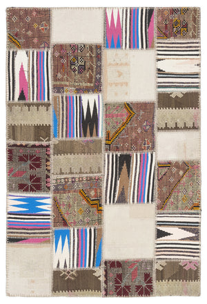 Striped Over Dyed Kilim Patchwork Unique Rug 3'11'' x 5'12'' ft 120 x 182 cm