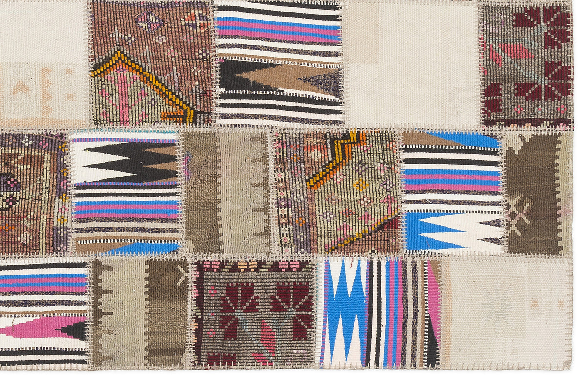 Striped Over Dyed Kilim Patchwork Unique Rug 3&#39;11&#39;&#39; x 5&#39;12&#39;&#39; ft 120 x 182 cm