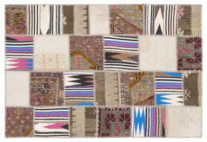 Striped Over Dyed Kilim Patchwork Unique Rug 3'11'' x 5'12'' ft 120 x 182 cm
