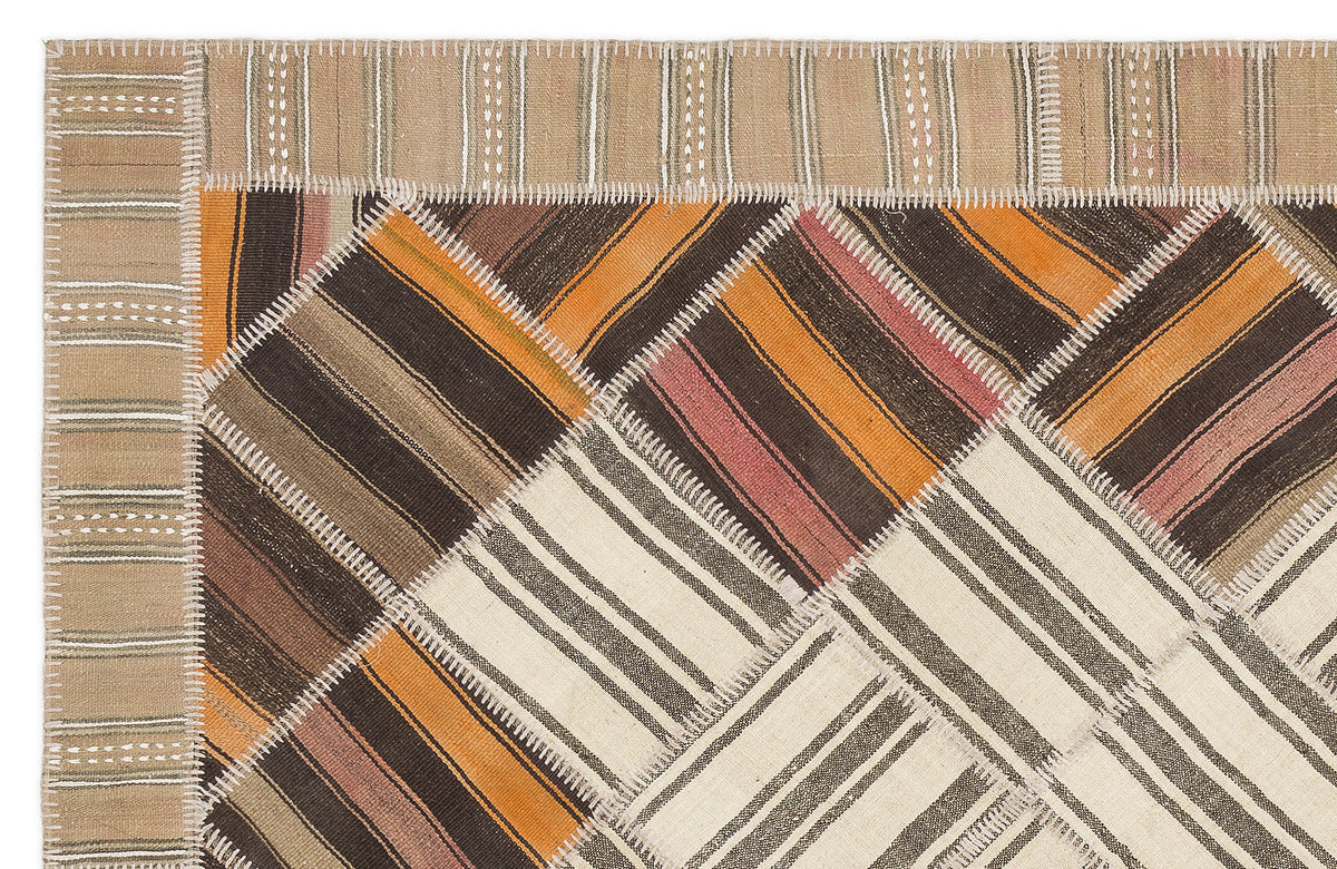 Striped Over Dyed Kilim Patchwork Unique Rug 5&#39;7&#39;&#39; x 7&#39;10&#39;&#39; ft 170 x 240 cm