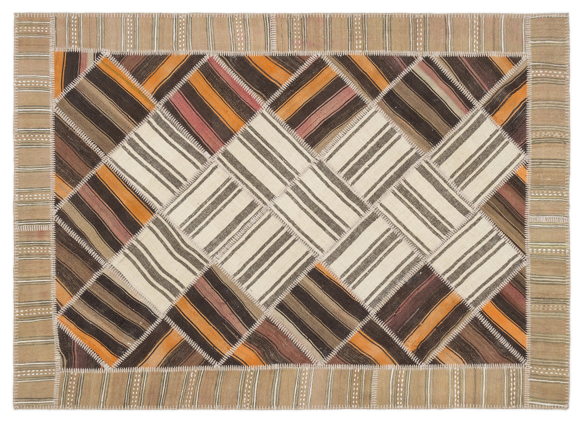 Striped Over Dyed Kilim Patchwork Unique Rug 5&#39;7&#39;&#39; x 7&#39;10&#39;&#39; ft 170 x 240 cm