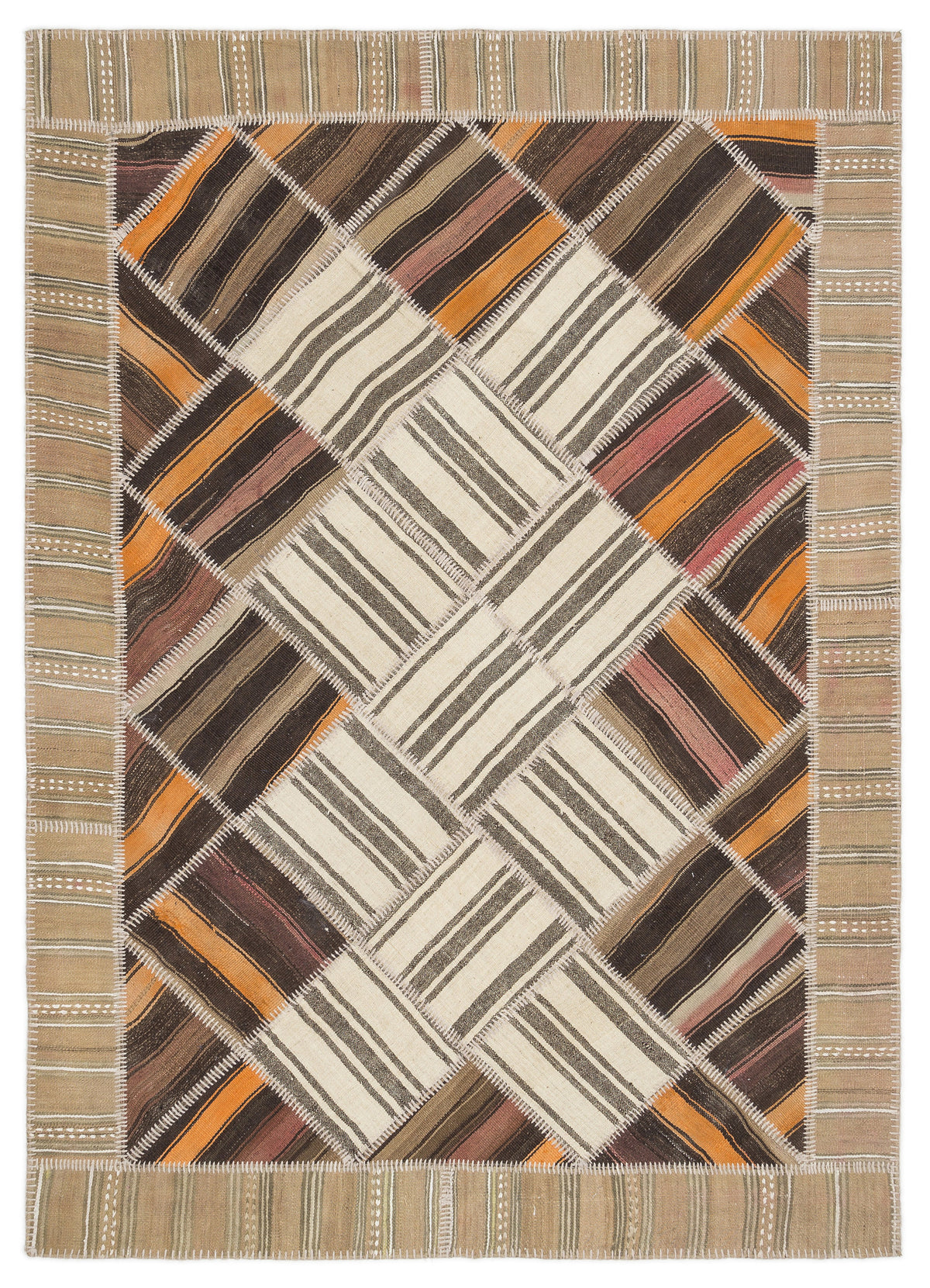 Striped Over Dyed Kilim Patchwork Unique Rug 5&#39;7&#39;&#39; x 7&#39;10&#39;&#39; ft 170 x 240 cm