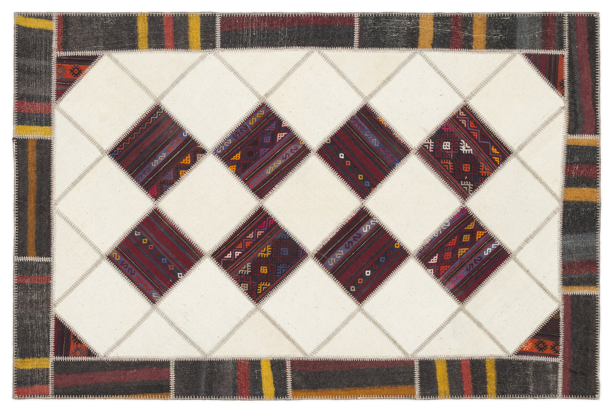 Striped Over Dyed Kilim Patchwork Unique Rug 5&#39;7&#39;&#39; x 8&#39;5&#39;&#39; ft 170 x 257 cm