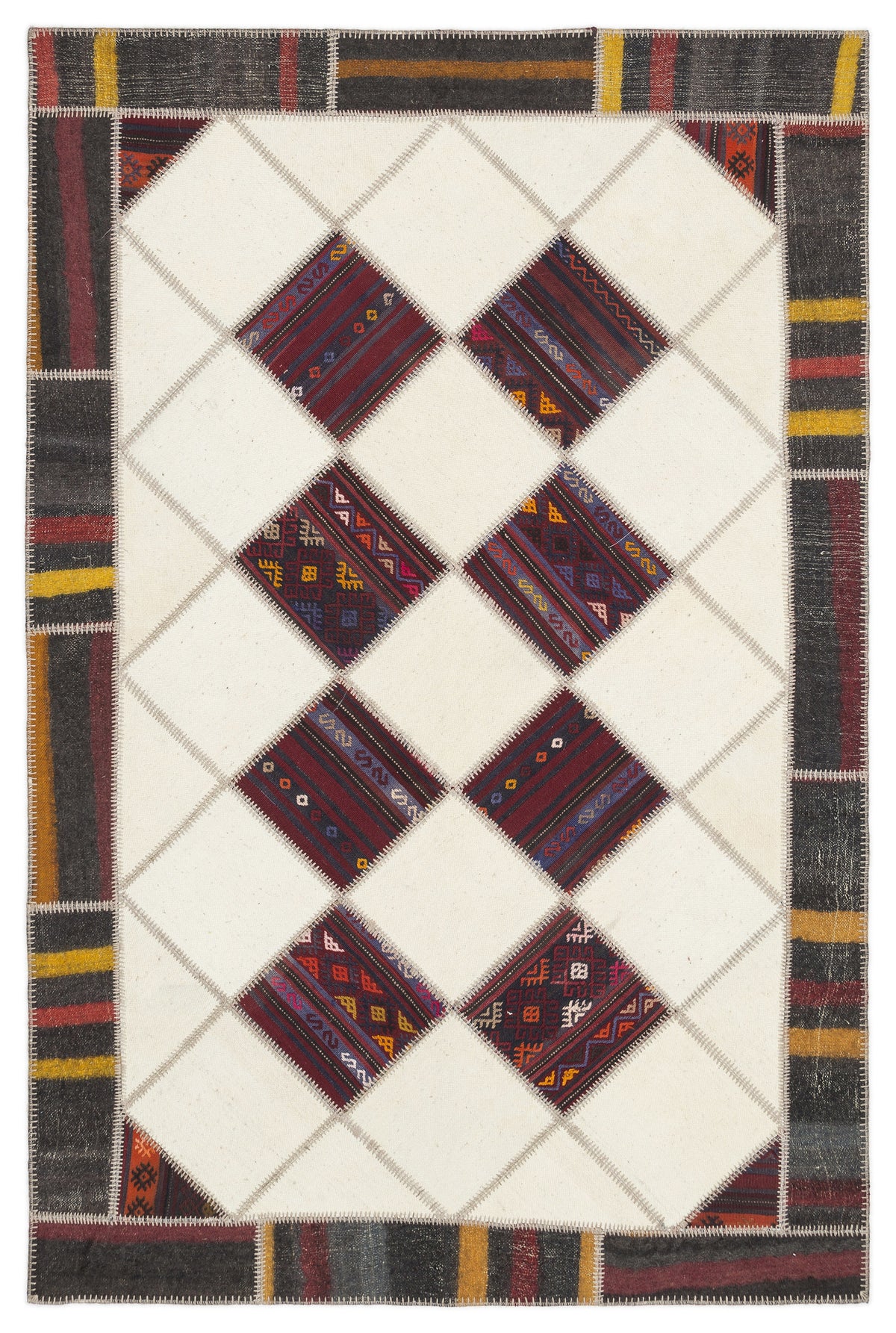 Striped Over Dyed Kilim Patchwork Unique Rug 5&#39;7&#39;&#39; x 8&#39;5&#39;&#39; ft 170 x 257 cm