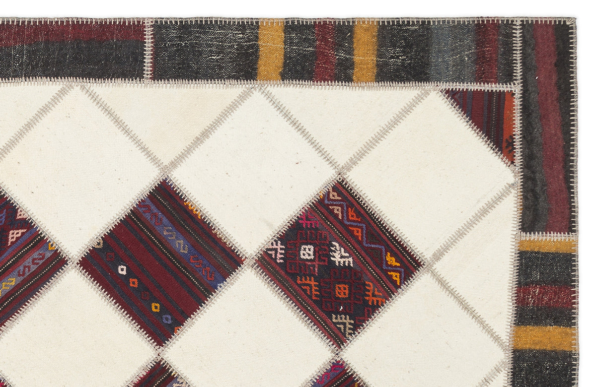 Striped Over Dyed Kilim Patchwork Unique Rug 5&#39;7&#39;&#39; x 8&#39;5&#39;&#39; ft 170 x 257 cm