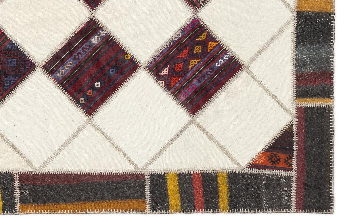 Striped Over Dyed Kilim Patchwork Unique Rug 5&#39;7&#39;&#39; x 8&#39;5&#39;&#39; ft 170 x 257 cm