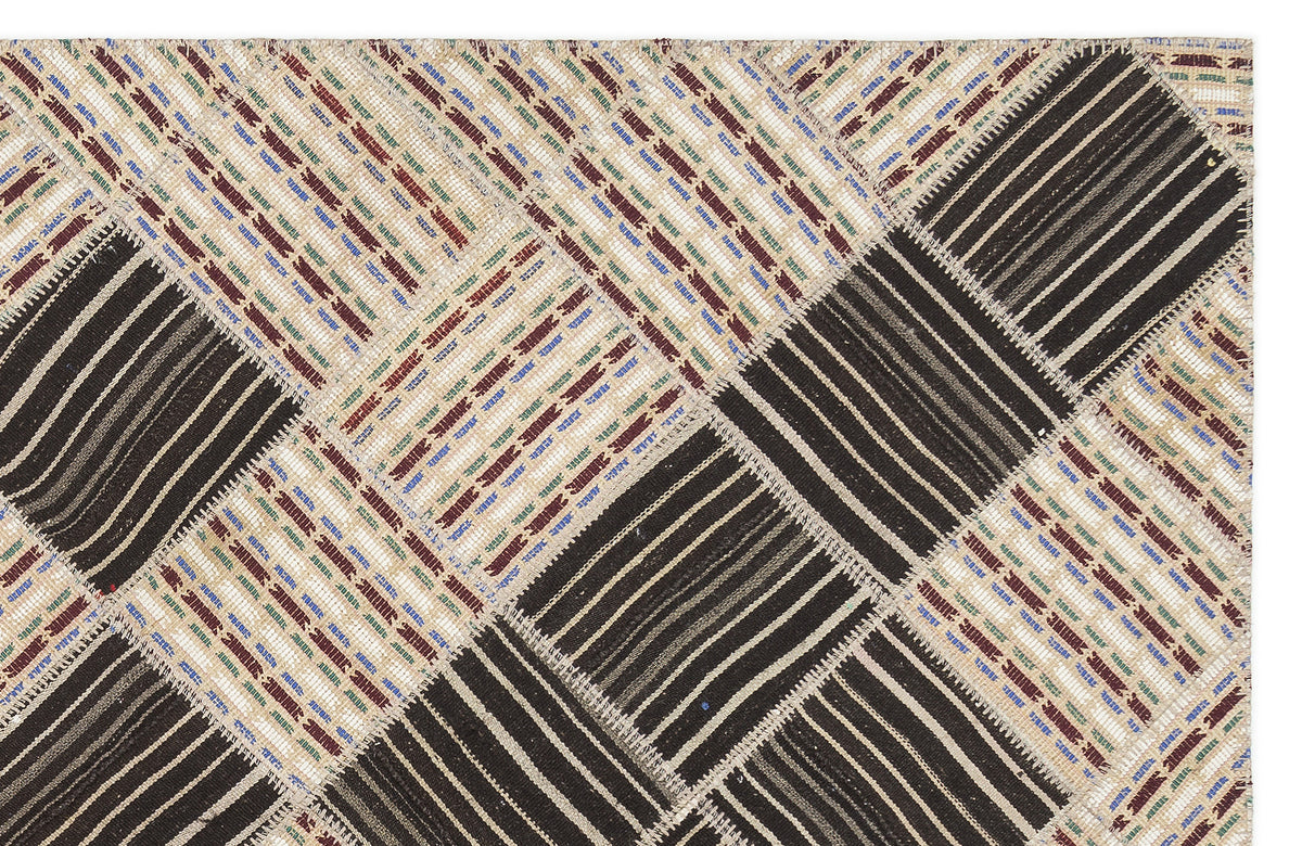 Striped Over Dyed Kilim Patchwork Unique Rug 5&#39;9&#39;&#39; x 8&#39;8&#39;&#39; ft 176 x 264 cm