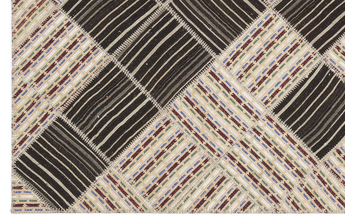 Striped Over Dyed Kilim Patchwork Unique Rug 5&#39;9&#39;&#39; x 8&#39;8&#39;&#39; ft 176 x 264 cm