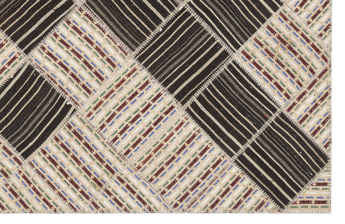 Striped Over Dyed Kilim Patchwork Unique Rug 5&#39;9&#39;&#39; x 8&#39;8&#39;&#39; ft 176 x 264 cm