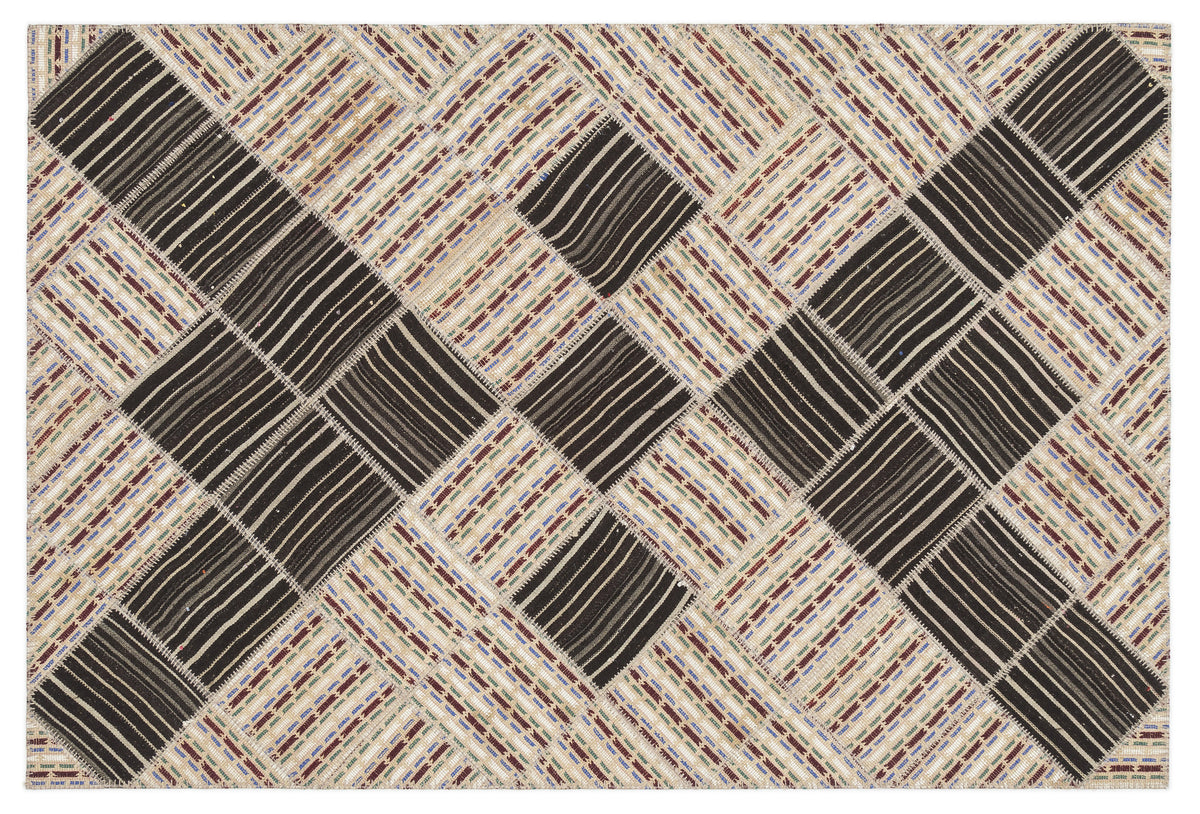 Striped Over Dyed Kilim Patchwork Unique Rug 5&#39;9&#39;&#39; x 8&#39;8&#39;&#39; ft 176 x 264 cm