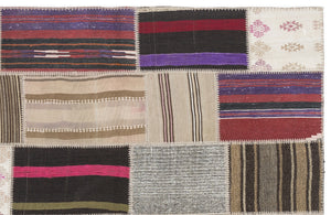 Striped Over Dyed Kilim Patchwork Unique Rug 3'11'' x 5'11'' ft 120 x 181 cm