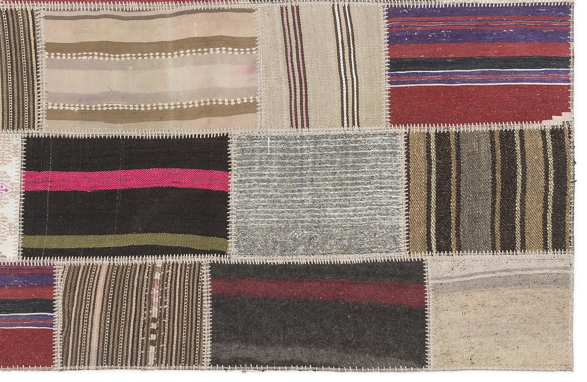 Striped Over Dyed Kilim Patchwork Unique Rug 3&#39;11&#39;&#39; x 5&#39;11&#39;&#39; ft 120 x 181 cm