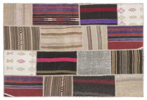 Striped Over Dyed Kilim Patchwork Unique Rug 3'11'' x 5'11'' ft 120 x 181 cm