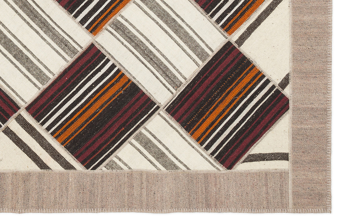 Striped Over Dyed Kilim Patchwork Unique Rug 6&#39;11&#39;&#39; x 8&#39;10&#39;&#39; ft 210 x 270 cm