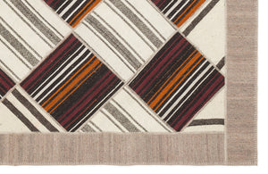 Striped Over Dyed Kilim Patchwork Unique Rug 6'11'' x 8'10'' ft 210 x 270 cm