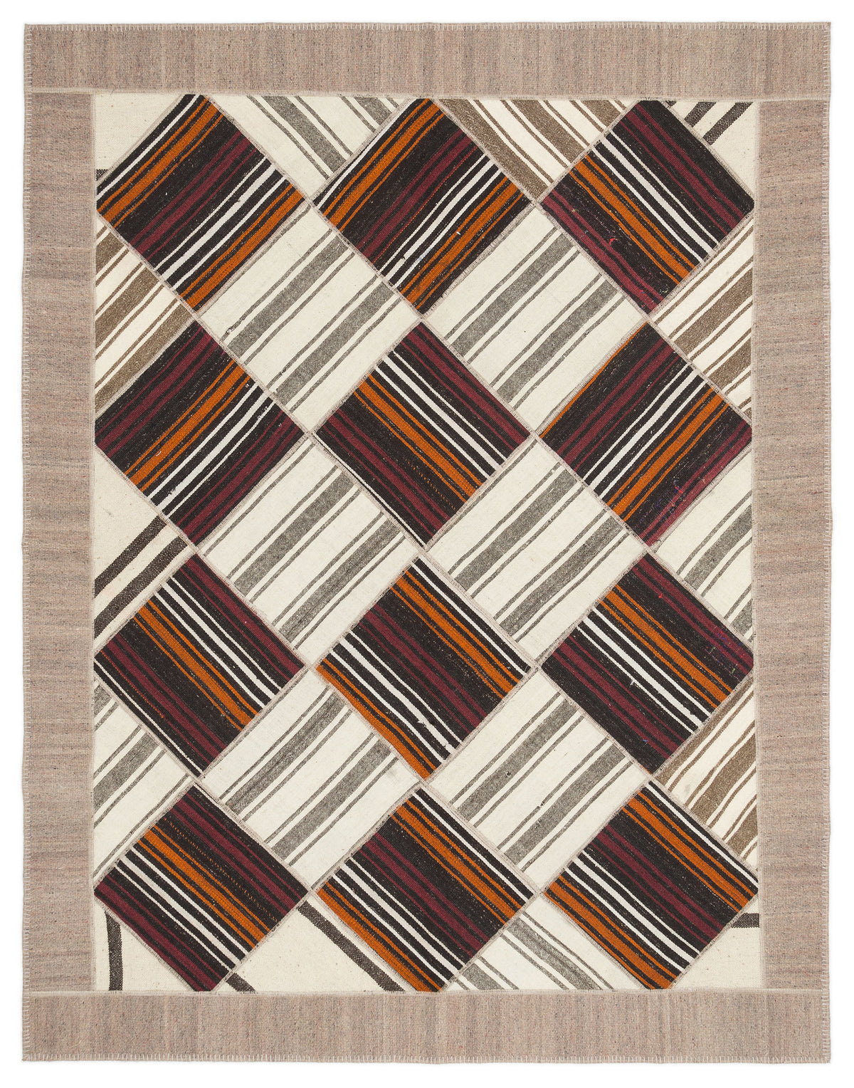 Striped Over Dyed Kilim Patchwork Unique Rug 6&#39;11&#39;&#39; x 8&#39;10&#39;&#39; ft 210 x 270 cm