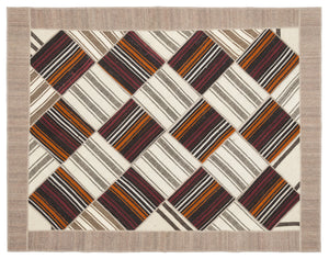 Striped Over Dyed Kilim Patchwork Unique Rug 6'11'' x 8'10'' ft 210 x 270 cm