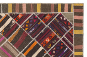 Striped Over Dyed Kilim Patchwork Unique Rug 7'0'' x 10'2'' ft 214 x 310 cm