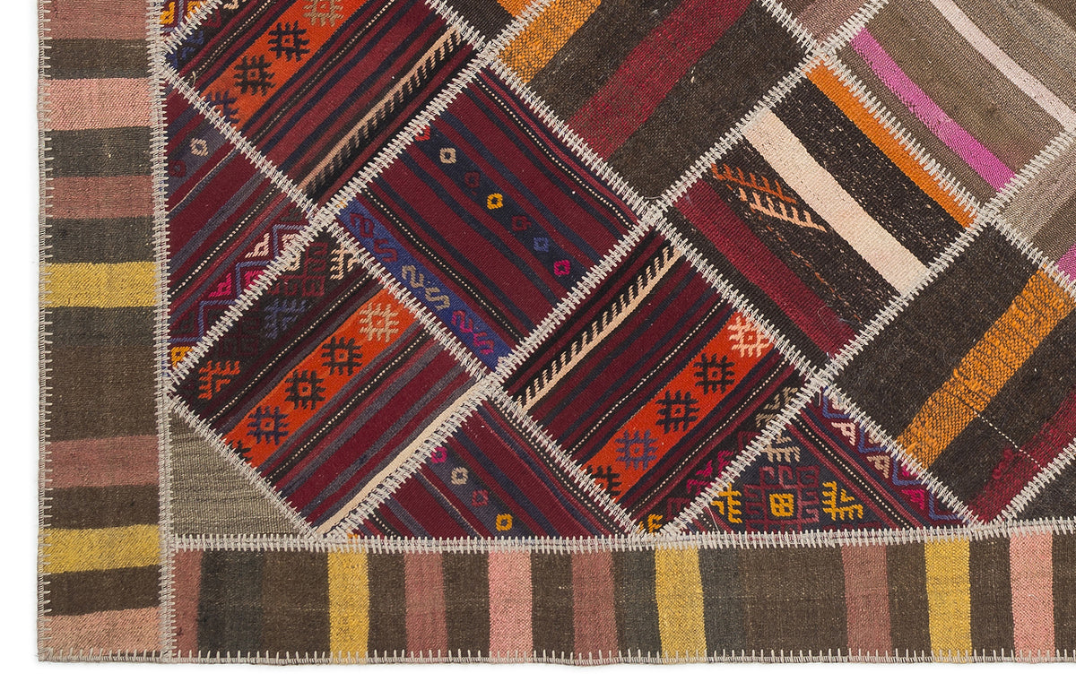 Striped Over Dyed Kilim Patchwork Unique Rug 7&#39;0&#39;&#39; x 10&#39;2&#39;&#39; ft 214 x 310 cm