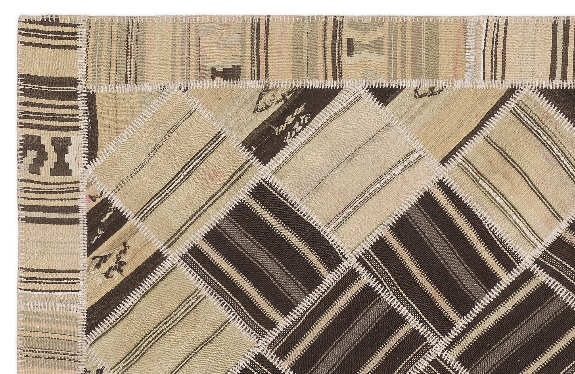 Striped Over Dyed Kilim Patchwork Unique Rug 5'7'' x 7'10'' ft 170 x 238 cm