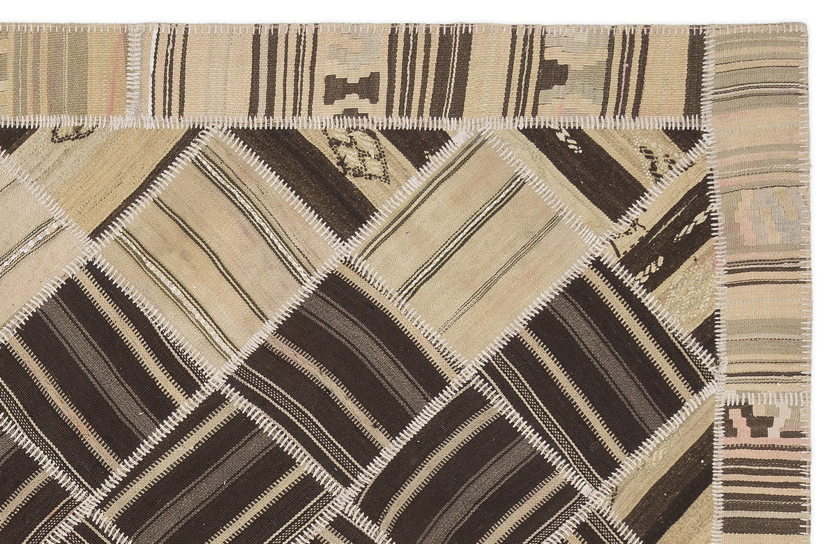 Striped Over Dyed Kilim Patchwork Unique Rug 5&#39;7&#39;&#39; x 7&#39;10&#39;&#39; ft 170 x 238 cm