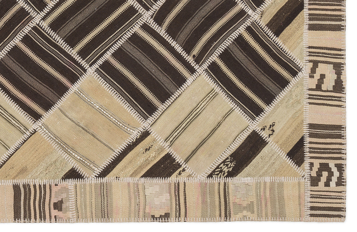 Striped Over Dyed Kilim Patchwork Unique Rug 5&#39;7&#39;&#39; x 7&#39;10&#39;&#39; ft 170 x 238 cm