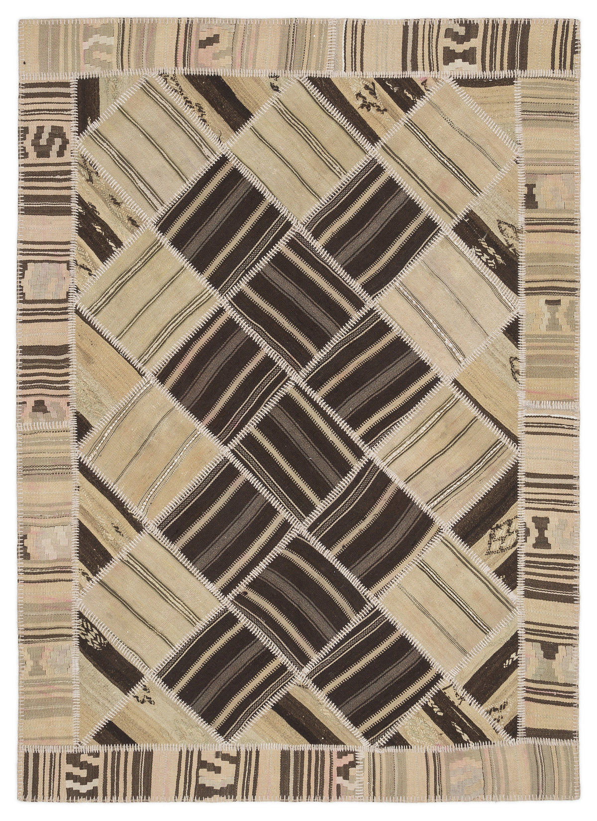 Striped Over Dyed Kilim Patchwork Unique Rug 5&#39;7&#39;&#39; x 7&#39;10&#39;&#39; ft 170 x 238 cm