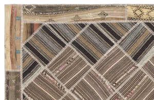 Striped Over Dyed Kilim Patchwork Unique Rug 5'7'' x 7'9'' ft 170 x 235 cm