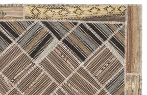Striped Over Dyed Kilim Patchwork Unique Rug 5'7'' x 7'9'' ft 170 x 235 cm