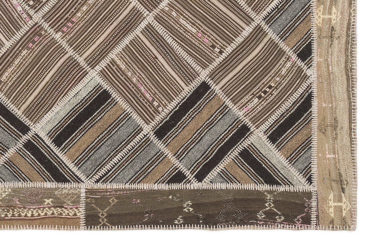 Striped Over Dyed Kilim Patchwork Unique Rug 5&#39;7&#39;&#39; x 7&#39;9&#39;&#39; ft 170 x 235 cm