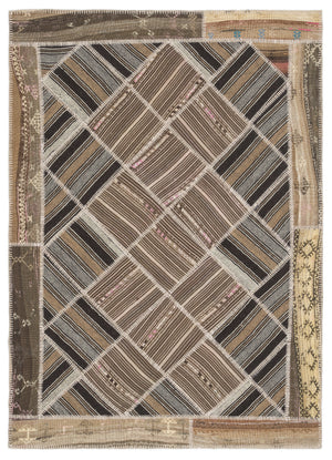 Striped Over Dyed Kilim Patchwork Unique Rug 5'7'' x 7'9'' ft 170 x 235 cm