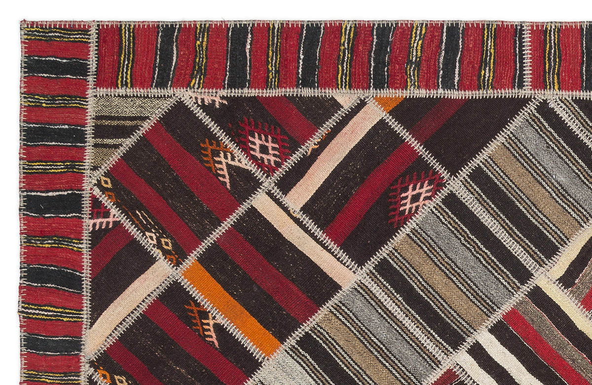 Striped Over Dyed Kilim Patchwork Unique Rug 7&#39;2&#39;&#39; x 10&#39;2&#39;&#39; ft 218 x 309 cm