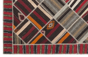 Striped Over Dyed Kilim Patchwork Unique Rug 7'2'' x 10'2'' ft 218 x 309 cm