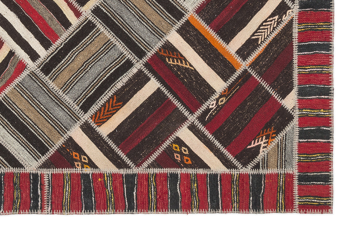 Striped Over Dyed Kilim Patchwork Unique Rug 7&#39;2&#39;&#39; x 10&#39;2&#39;&#39; ft 218 x 309 cm