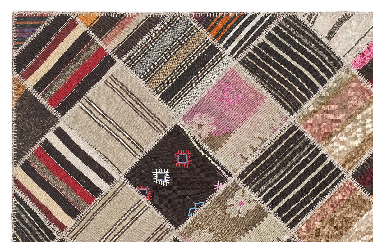 Striped Over Dyed Kilim Patchwork Unique Rug 5&#39;10&#39;&#39; x 8&#39;8&#39;&#39; ft 178 x 264 cm