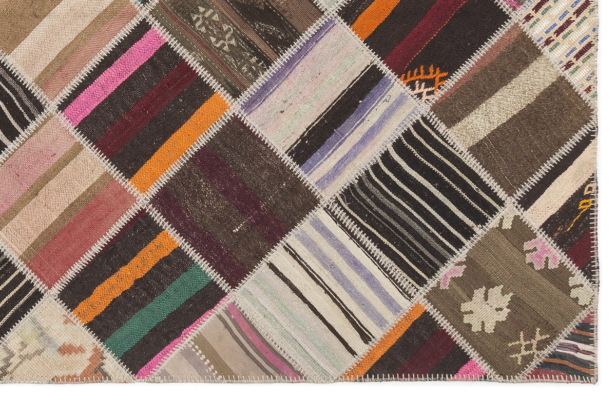Striped Over Dyed Kilim Patchwork Unique Rug 5&#39;10&#39;&#39; x 8&#39;8&#39;&#39; ft 178 x 264 cm