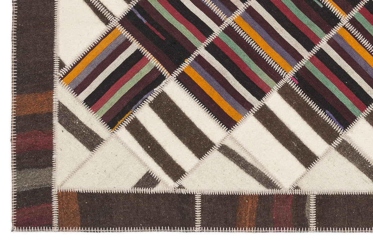 Striped Over Dyed Kilim Patchwork Unique Rug 5&#39;7&#39;&#39; x 7&#39;10&#39;&#39; ft 170 x 240 cm