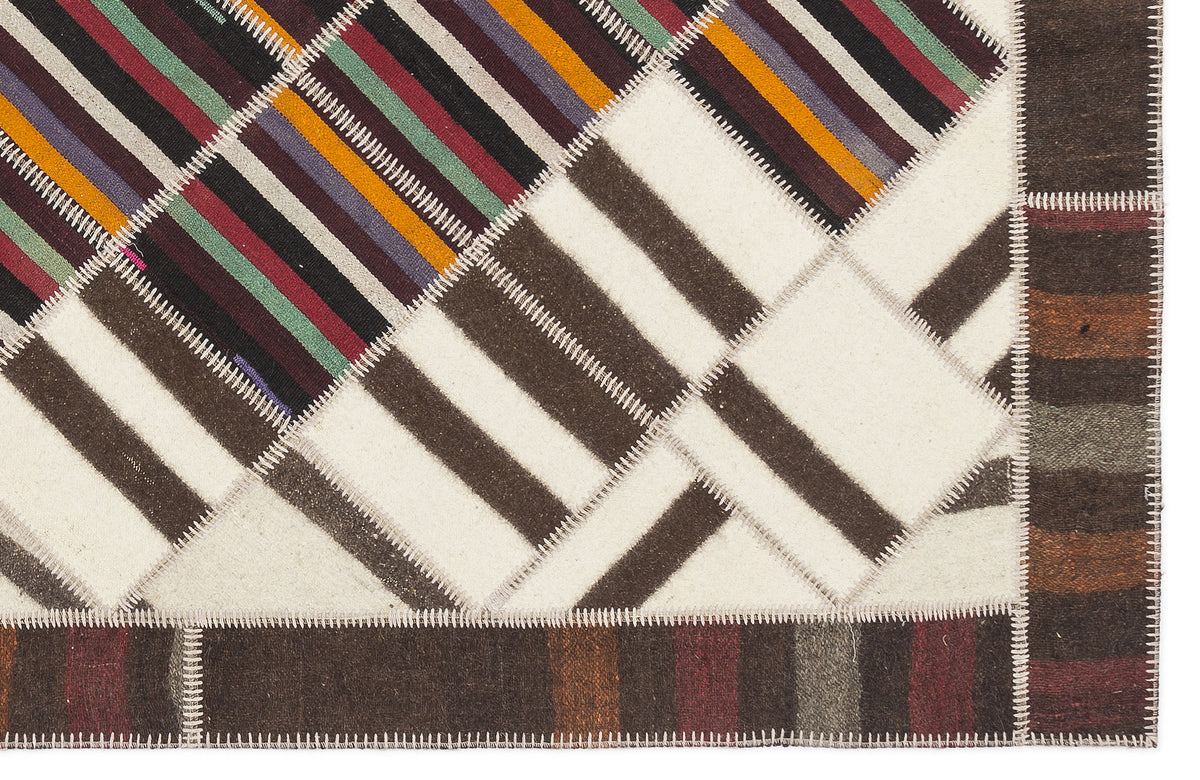 Striped Over Dyed Kilim Patchwork Unique Rug 5&#39;7&#39;&#39; x 7&#39;10&#39;&#39; ft 170 x 240 cm