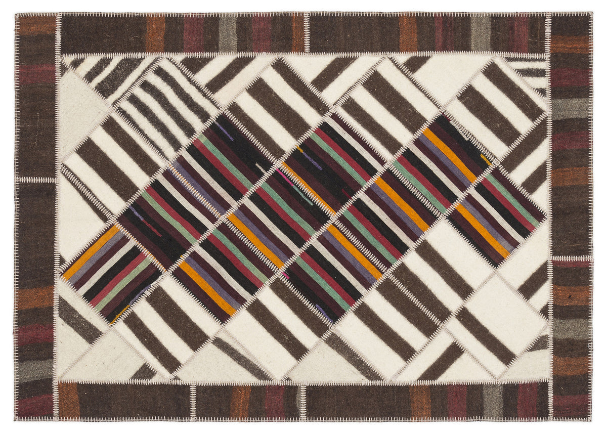 Striped Over Dyed Kilim Patchwork Unique Rug 5&#39;7&#39;&#39; x 7&#39;10&#39;&#39; ft 170 x 240 cm