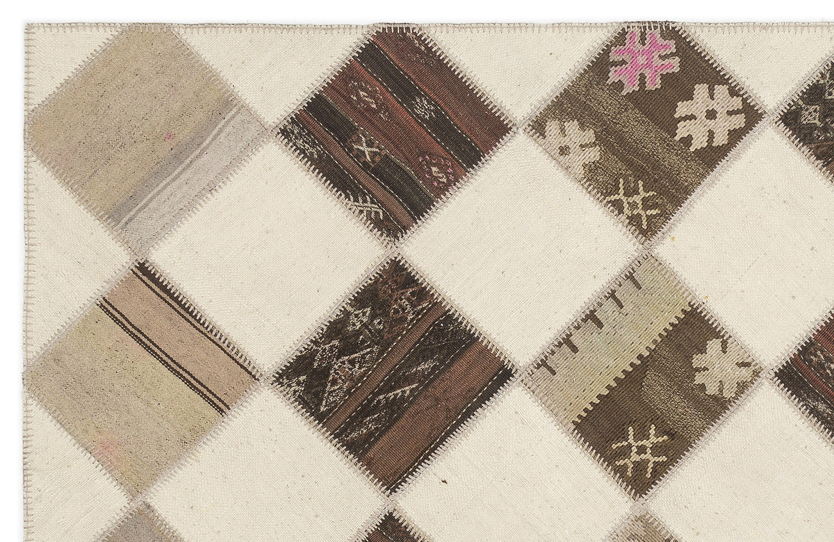 Striped Over Dyed Kilim Patchwork Unique Rug 5&#39;7&#39;&#39; x 7&#39;1&#39;&#39; ft 171 x 217 cm