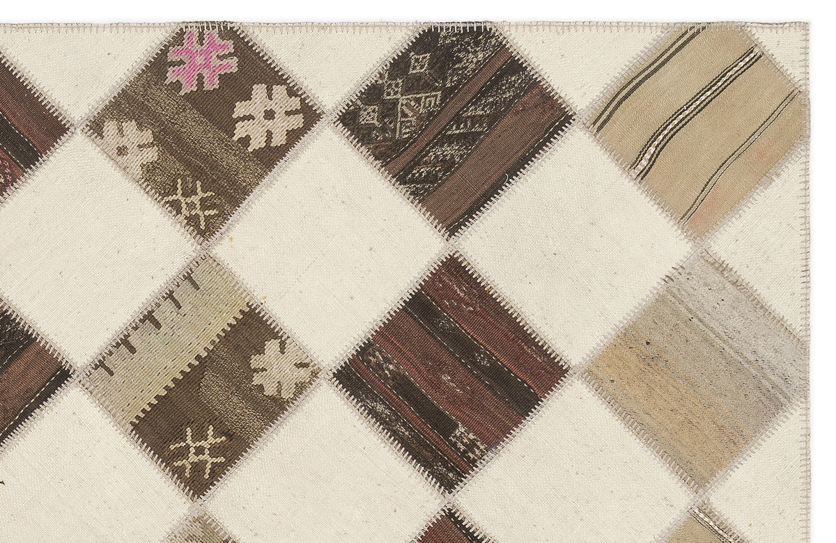 Striped Over Dyed Kilim Patchwork Unique Rug 5&#39;7&#39;&#39; x 7&#39;1&#39;&#39; ft 171 x 217 cm