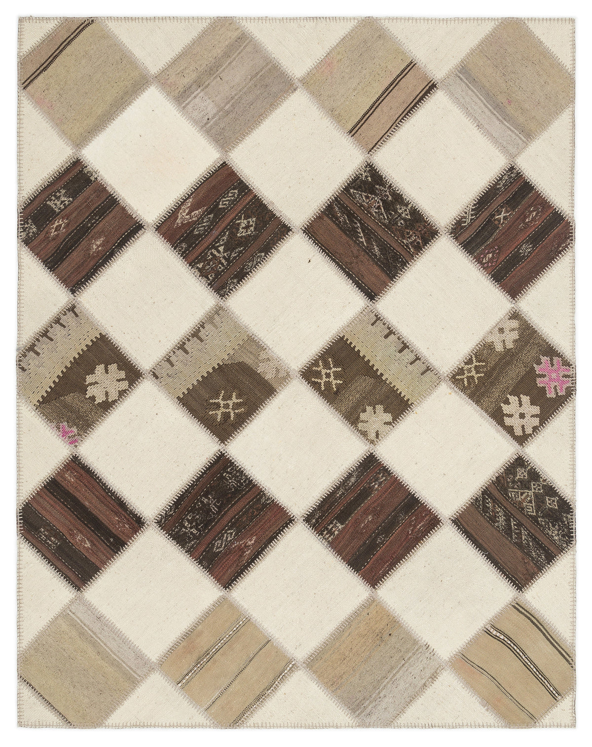 Striped Over Dyed Kilim Patchwork Unique Rug 5&#39;7&#39;&#39; x 7&#39;1&#39;&#39; ft 171 x 217 cm