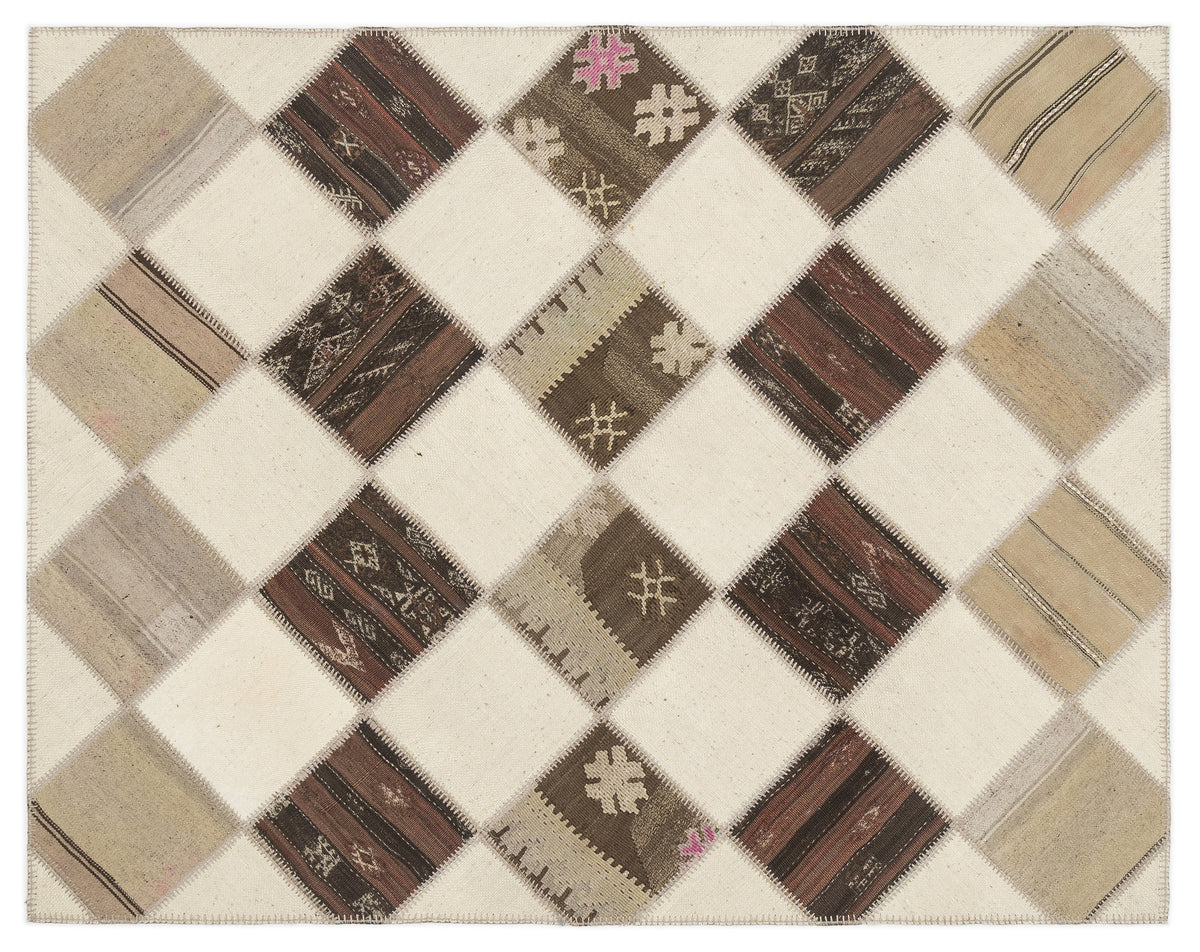 Striped Over Dyed Kilim Patchwork Unique Rug 5&#39;7&#39;&#39; x 7&#39;1&#39;&#39; ft 171 x 217 cm