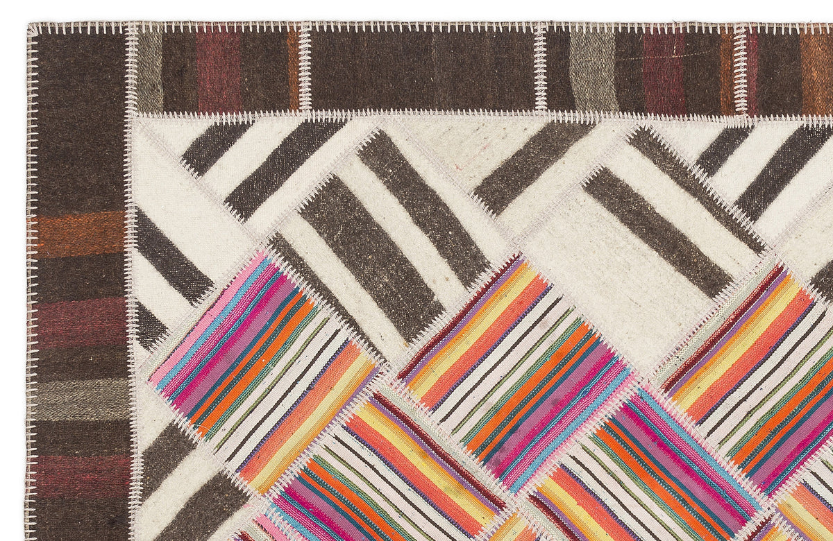 Striped Over Dyed Kilim Patchwork Unique Rug 5&#39;7&#39;&#39; x 7&#39;10&#39;&#39; ft 171 x 240 cm