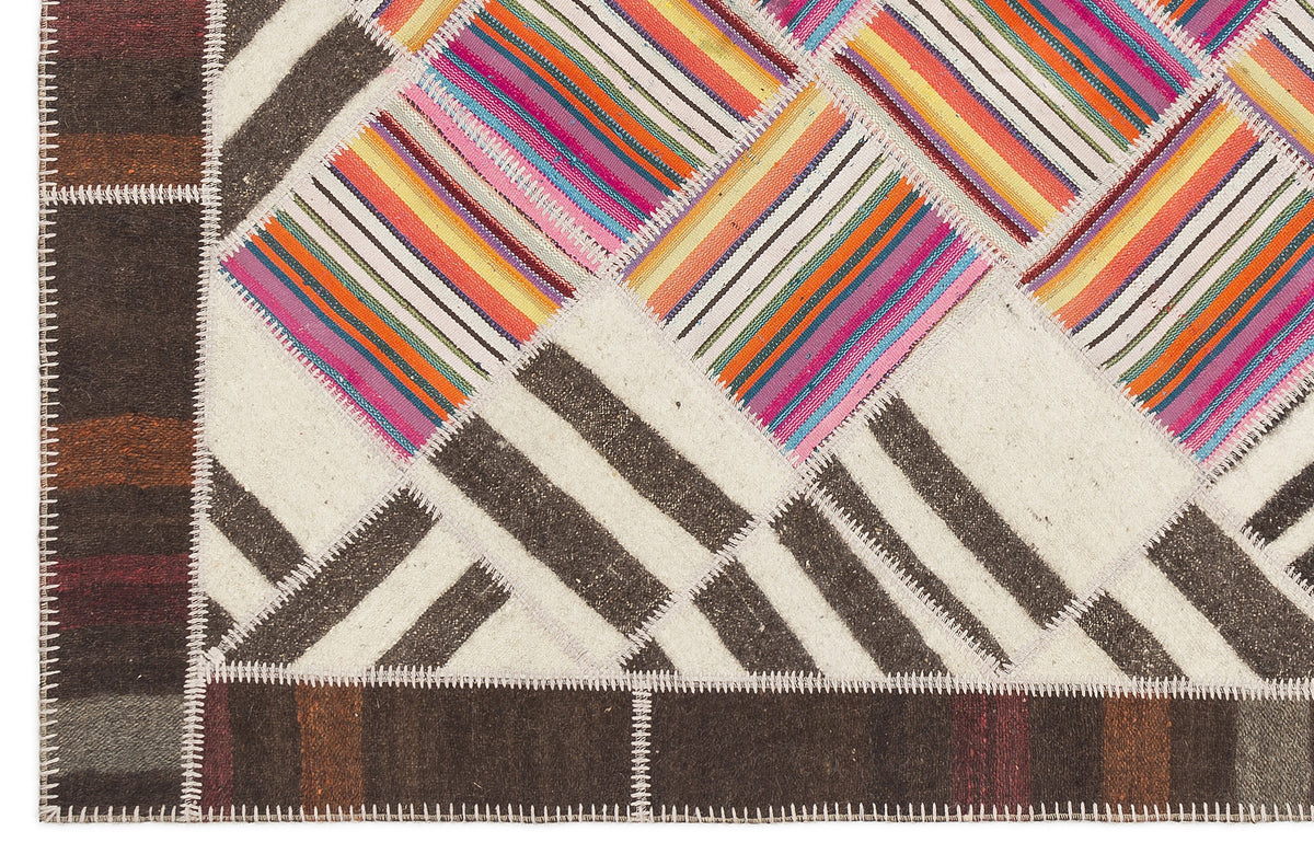 Striped Over Dyed Kilim Patchwork Unique Rug 5&#39;7&#39;&#39; x 7&#39;10&#39;&#39; ft 171 x 240 cm