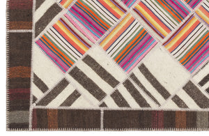 Striped Over Dyed Kilim Patchwork Unique Rug 5'7'' x 7'10'' ft 171 x 240 cm
