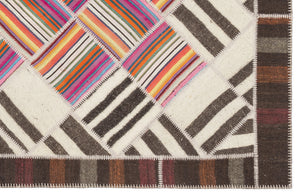 Striped Over Dyed Kilim Patchwork Unique Rug 5'7'' x 7'10'' ft 171 x 240 cm