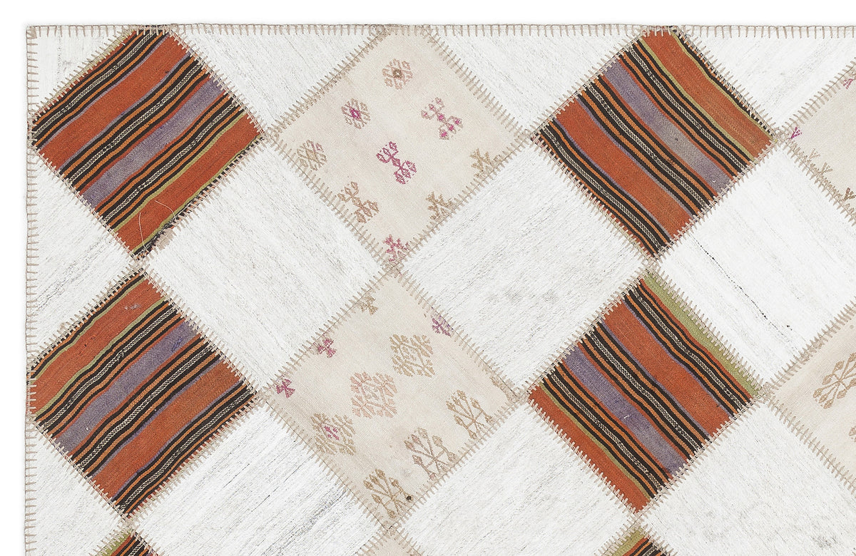 Striped Over Dyed Kilim Patchwork Unique Rug 5&#39;8&#39;&#39; x 7&#39;0&#39;&#39; ft 173 x 214 cm